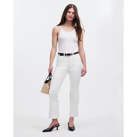 Madewell Kick Out Crop Jeans Pure White Stretch Mid Rise Flare NI961 US 25 NWT - Picture 1 of 16